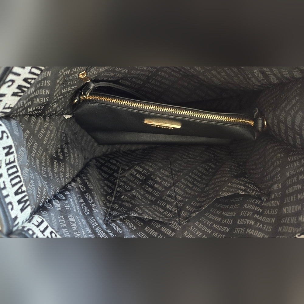 Steve Madden Black & Grey, Repeat Logo Shopper Handbag with removable Extra Bag - Picture 10 of 13